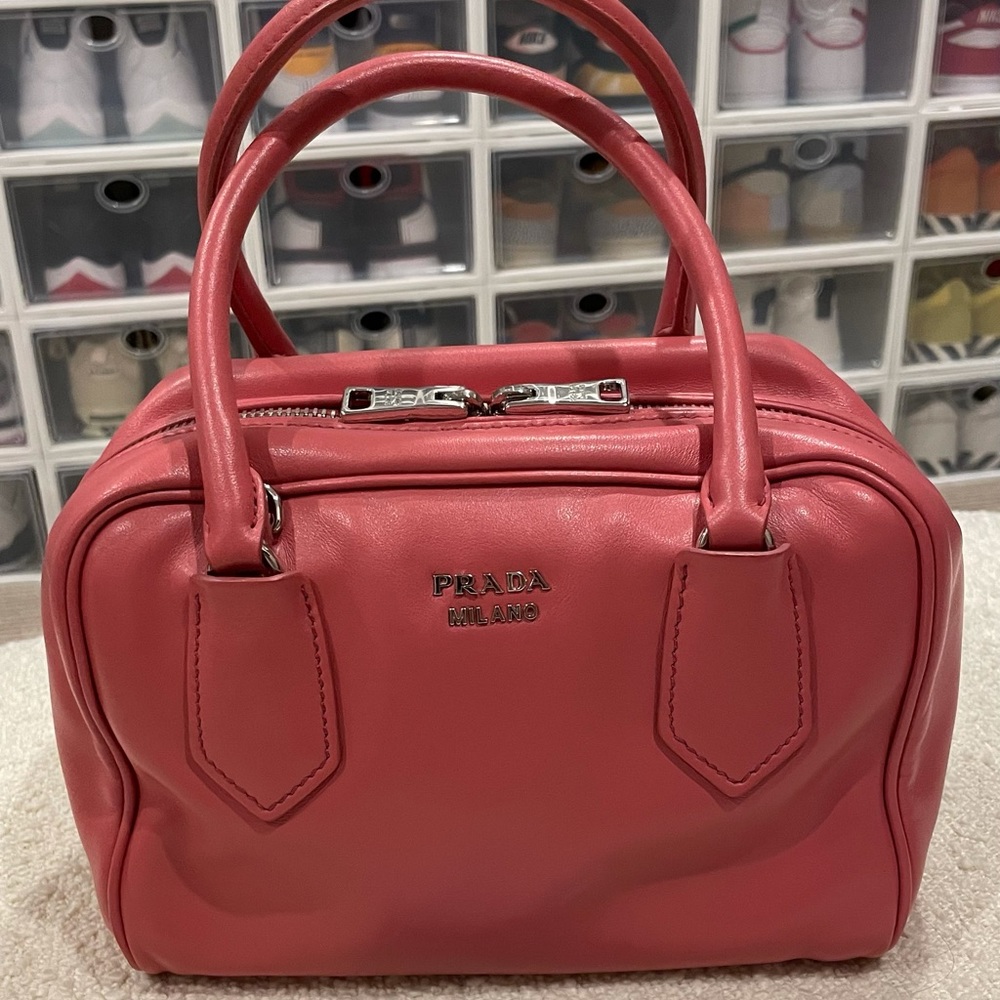 Prada Bauletto Inside Soft Calfskin Small Pink Leather Satchel